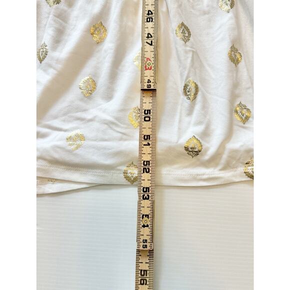 Boden Maxi Dress Size 16/18 White Gold Foil Leaves Ruffle Hem Deep V-Neck NWT - Picture 11 of 11